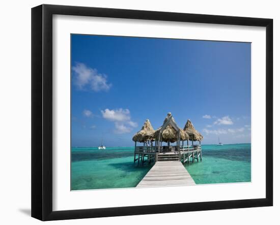 Belize, Ambergris Caye, San Pedro, Ramons Village Resort Pier and Palapa-Jane Sweeney-Framed Photographic Print