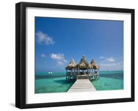 Belize, Ambergris Caye, San Pedro, Ramons Village Resort Pier and Palapa-Jane Sweeney-Framed Photographic Print