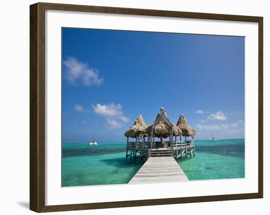 Belize, Ambergris Caye, San Pedro, Ramons Village Resort Pier and Palapa-Jane Sweeney-Framed Photographic Print