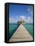 Belize, Ambergris Caye, San Pedro, Ramons Village Resort Pier and Palapa-Jane Sweeney-Framed Stretched Canvas