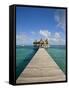 Belize, Ambergris Caye, San Pedro, Ramons Village Resort Pier and Palapa-Jane Sweeney-Framed Stretched Canvas