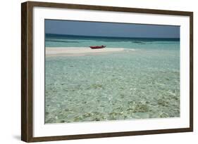 Belize, Belize. Goff's Caye. Red Kayak on White Sand Beach-Cindy Miller Hopkins-Framed Photographic Print