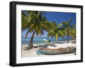 Belize, Laughing Bird Caye, Canoe Filled with Coconut Husks on Beach-Jane Sweeney-Framed Photographic Print