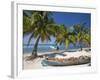 Belize, Laughing Bird Caye, Canoe Filled with Coconut Husks on Beach-Jane Sweeney-Framed Photographic Print