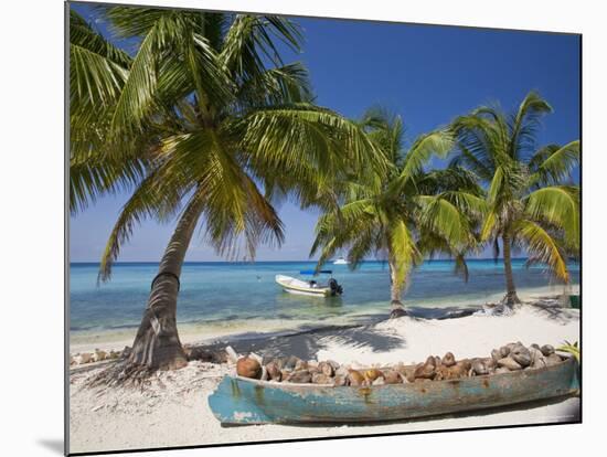 Belize, Laughing Bird Caye, Canoe Filled with Coconut Husks on Beach-Jane Sweeney-Mounted Photographic Print