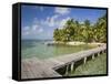 Belize, Tobaco Caye, Pier and Beach-Jane Sweeney-Framed Stretched Canvas