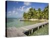 Belize, Tobaco Caye, Pier and Beach-Jane Sweeney-Stretched Canvas