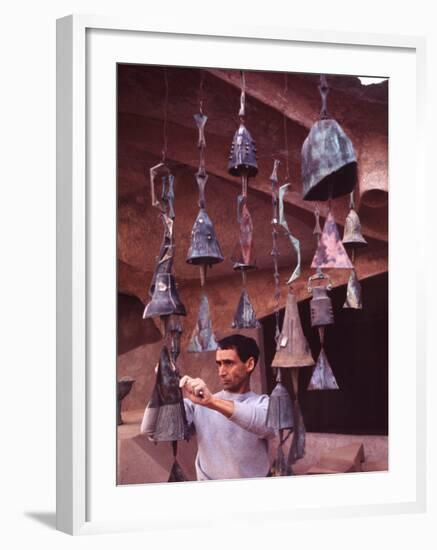 Bell Maker Paolo Soleri in His Workshop at Scottsdale, Az-Nina Leen-Framed Photographic Print