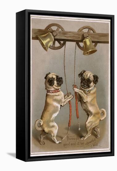 Bell Ringing Pug Dogs-null-Framed Stretched Canvas