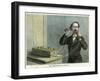 Bell's Telephone in Operation, Late 19th Century-null-Framed Giclee Print