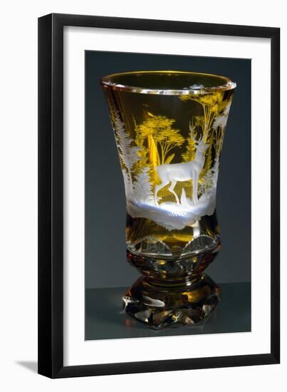 Bell-Shaped Glass with Hunting Subject, Greenish Yellow Crystal, Ca 1840-null-Framed Giclee Print