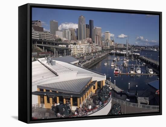 Bell Street Pier and Harbor on Elliott Bay, Seattle, Washington, USA-Connie Ricca-Framed Stretched Canvas