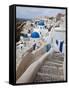 Bell Tower and Blue Domes of Church in Village of Oia, Santorini, Greece-Darrell Gulin-Framed Stretched Canvas