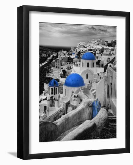 Bell Tower and Blue Domes of Church in Village of Oia, Santorini, Greece-Darrell Gulin-Framed Photographic Print