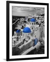 Bell Tower and Blue Domes of Church in Village of Oia, Santorini, Greece-Darrell Gulin-Framed Photographic Print