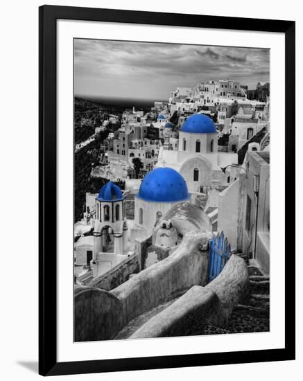 Bell Tower and Blue Domes of Church in Village of Oia, Santorini, Greece-Darrell Gulin-Framed Photographic Print