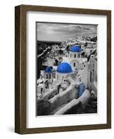 Bell Tower and Blue Domes of Church in Village of Oia, Santorini, Greece-Darrell Gulin-Framed Photographic Print