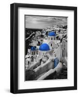 Bell Tower and Blue Domes of Church in Village of Oia, Santorini, Greece-Darrell Gulin-Framed Photographic Print