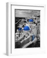 Bell Tower and Blue Domes of Church in Village of Oia, Santorini, Greece-Darrell Gulin-Framed Photographic Print