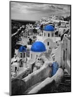 Bell Tower and Blue Domes of Church in Village of Oia, Santorini, Greece-Darrell Gulin-Mounted Photographic Print