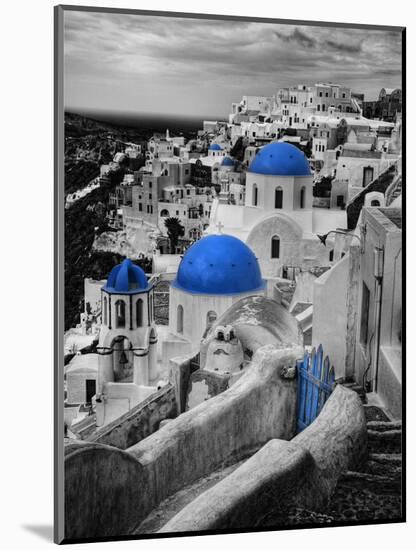 Bell Tower and Blue Domes of Church in Village of Oia, Santorini, Greece-Darrell Gulin-Mounted Photographic Print