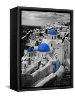 Bell Tower and Blue Domes of Church in Village of Oia, Santorini, Greece-Darrell Gulin-Framed Stretched Canvas