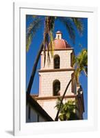 Bell tower and palms at the Santa Barbara Mission, Santa Barbara, California, USA-Russ Bishop-Framed Premium Photographic Print