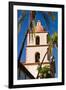 Bell tower and palms at the Santa Barbara Mission, Santa Barbara, California, USA-Russ Bishop-Framed Premium Photographic Print