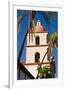 Bell tower and palms at the Santa Barbara Mission, Santa Barbara, California, USA-Russ Bishop-Framed Photographic Print