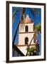 Bell tower and palms at the Santa Barbara Mission, Santa Barbara, California, USA-Russ Bishop-Framed Photographic Print