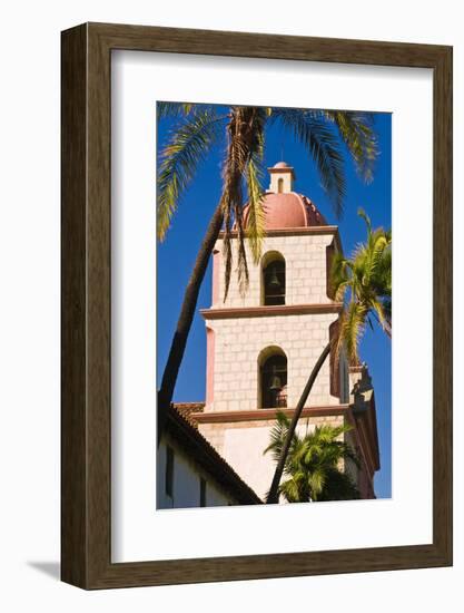 Bell tower and palms at the Santa Barbara Mission, Santa Barbara, California, USA-Russ Bishop-Framed Photographic Print