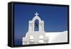 Bell Tower of a White Church, Oia, Santorini, Cyclades, Aegean Sea, Greek Islands, Greece, Europe-Markus Lange-Framed Stretched Canvas