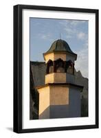 Bell Tower with Sandstone Pyramids in Background, Pirin, Melnik, Bulgaria-null-Framed Giclee Print