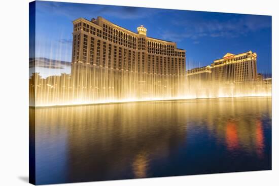 Bellagio and Caesars Palace Reflections at Dusk with Fountains, the Strip, Las Vegas, Nevada, Usa-Eleanor Scriven-Stretched Canvas