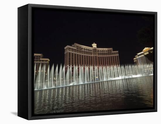 Bellagio Hotel at Night with its Famous Fountains, the Strip, Las Vegas, Nevada, USA-Robert Harding-Framed Stretched Canvas