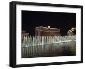 Bellagio Hotel at Night with its Famous Fountains, the Strip, Las Vegas, Nevada, USA-Robert Harding-Framed Photographic Print