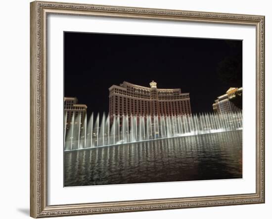 Bellagio Hotel at Night with its Famous Fountains, the Strip, Las Vegas, Nevada, USA-Robert Harding-Framed Photographic Print