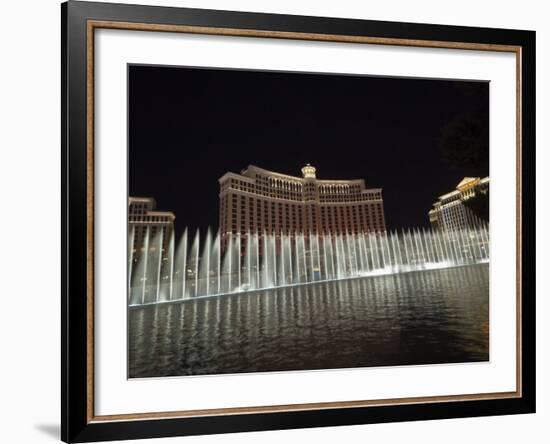 Bellagio Hotel at Night with its Famous Fountains, the Strip, Las Vegas, Nevada, USA-Robert Harding-Framed Photographic Print