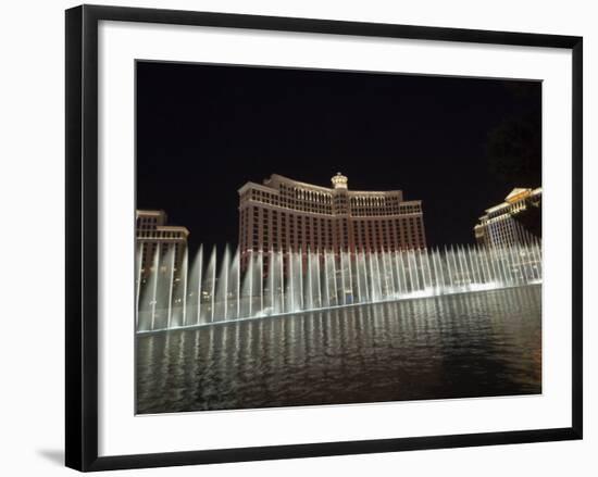 Bellagio Hotel at Night with its Famous Fountains, the Strip, Las Vegas, Nevada, USA-Robert Harding-Framed Photographic Print