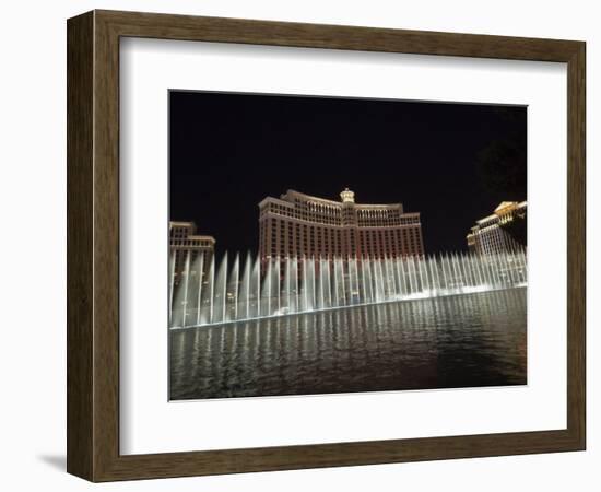 Bellagio Hotel at Night with its Famous Fountains, the Strip, Las Vegas, Nevada, USA-Robert Harding-Framed Photographic Print