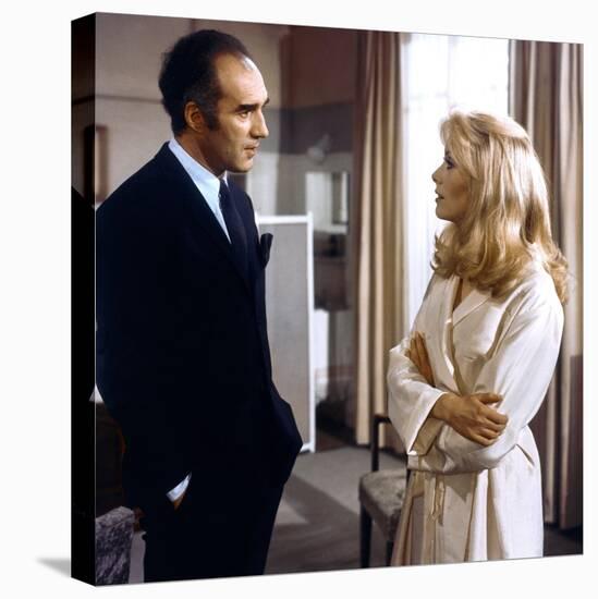 Belle by jour by Luis Bunuel with Michel Piccoli and Catherine Deneuve, 1967 (photo)-null-Stretched Canvas