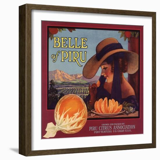 Belle of Piru Brand - Piru, California - Citrus Crate Label-Lantern Press-Framed Art Print