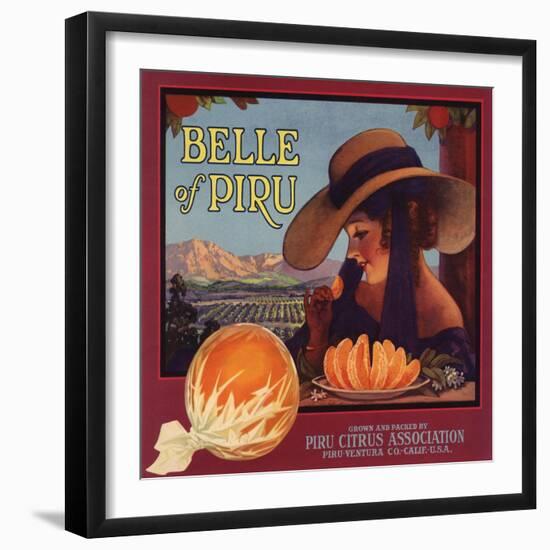 Belle of Piru Brand - Piru, California - Citrus Crate Label-Lantern Press-Framed Art Print