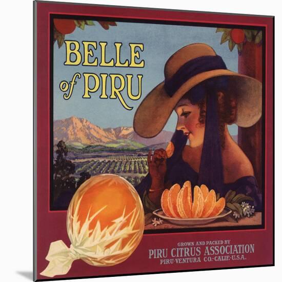 Belle of Piru Brand - Piru, California - Citrus Crate Label-Lantern Press-Mounted Art Print