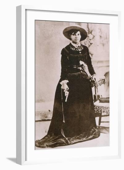 Belle Starr, Female Western Outlaw, Holding a Revolver, Ca. 1880-null-Framed Photo