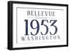 Bellevue, Washington - Established Date (Blue)-Lantern Press-Framed Art Print