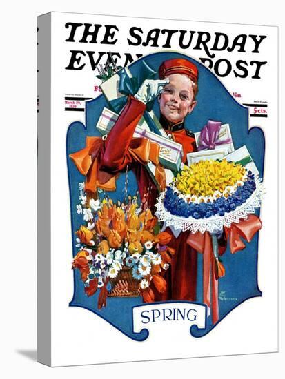 "Bellhop and Bouquets," Saturday Evening Post Cover, March 29, 1930-Elbert Mcgran Jackson-Stretched Canvas