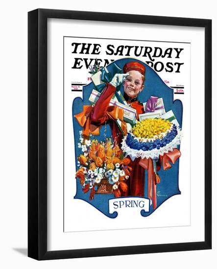 "Bellhop and Bouquets," Saturday Evening Post Cover, March 29, 1930-Elbert Mcgran Jackson-Framed Giclee Print