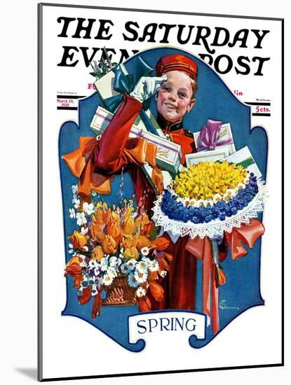 "Bellhop and Bouquets," Saturday Evening Post Cover, March 29, 1930-Elbert Mcgran Jackson-Mounted Giclee Print