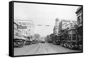 Bellingham, WA Main Street Scene Downtown Photograph - Bellingham, WA-Lantern Press-Framed Stretched Canvas